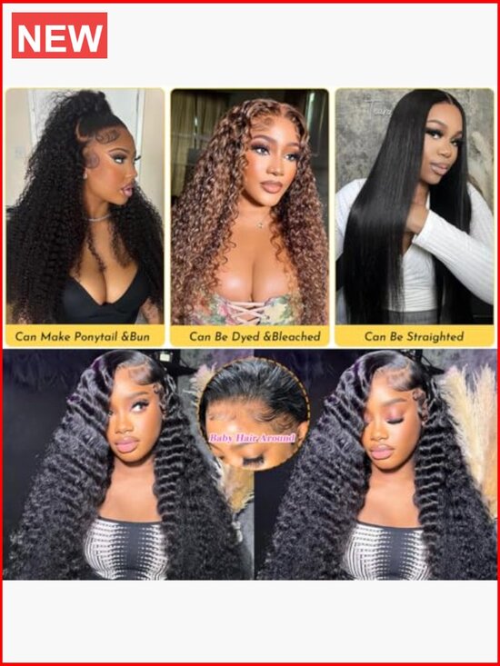 13x6 Deep Wave Lace Front Wig Human Hair 200 Density Pre Plucked Glueless main image 5